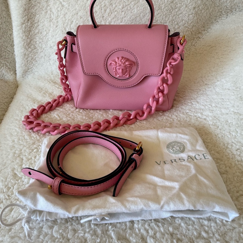 Versace Pink Mini Bag with Chain Strap and Leather Strap